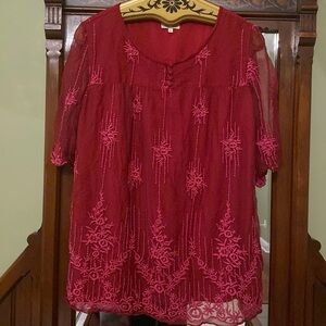 Sundance Cora Floral embroidered Tunic Top ~ Wineberry Magenta Pink - L